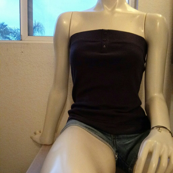 Navy Blue button tube top - Picture 1 of 5